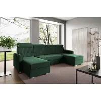 LIKMA Canapé d’angle U Neli 274x162 cm Vert Bouteille Convertible Couchage 254x125 cm Coffre x2 Rangement Appuie-tête Réglables Canapé Panoramique