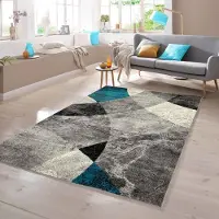 Teppichhome24 Tapis à motif losange bleu-gris - 140 x 200 cm