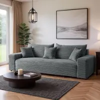 Sofiland Cordo Canapé Convertible 3 Places Velours Côtelé 265x105 cm gris