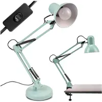 LUMILED Lampe de bureau bleu pastel Métal Douille E27 Bras réglable avec pince Rétro classique Lampe de lecture Lampe de table Lampe de travail Lampe de chevet Chambre d'enfant Bureau