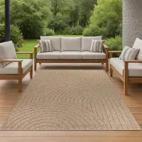 Teppichhome24 Tapis d'intérieur et d'extérieur à motif de lignes circulaires en beige pour les espaces de vie et les espaces extérieurs modernes Taille - 120 x 160 cm
