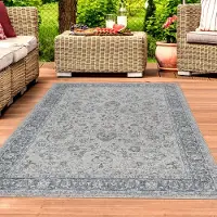 Teppichhome24 Tapis d'extérieur Vintage Motif salon et terrasse gris Taille - 80 x 300 cm