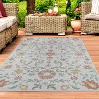 Teppichhome24 Tapis d'extérieur motif floral salon terrasse crème, multi taille - 120 x 170 cm