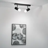 LUMILED Plafonnier réglable Spot à 2 flammes orientable, couleur noir mat, 2x E27 douille max.12W IP20 230V Spot, spots ronds