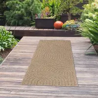 Teppichhome24 Tapis d'intérieur et d'extérieur à motif de lignes circulaires en beige pour les espaces de vie et les espaces extérieurs modernes Taille - 80 x 150 cm