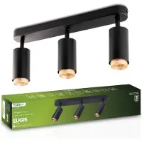 LUMILED Spot de plafond , 3 flammes, pivotant à 360° et inclinable à 90°, lampe de plafond, 3x GU10 max.12 W 230V, Downlight noir mat avec couleur dorée