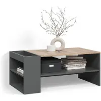 Livinity Table basse Piave Anthracite/Sonoma avec des étagères, Model 58746