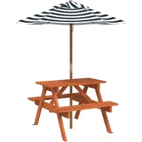 vidaXL Table de pique-nique pour 4 enfants avec parasol en bois massif de sapin