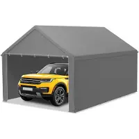 TRMLBE Carport 4x6 m Tente garage avec parois latérales amovibles Grande tente garage Tente de stockage Protection UV Résistant au vent Résistant à l'hiver Tente voiture Abri, Gris