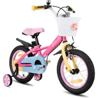 Hiland Vélo pour enfants , modèle macaron, 30 cm (12 pouces), pour filles et garçons à partir de 3, 4, 5, 6 et 7 ans, avec panier et stabilisateurs, couleur rose