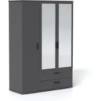 INOBA Armoire LUNA 125 cm anthracite 3 portes avec miroir et tiroirs - Armoire de chambre à coucher