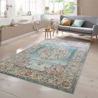 Teppichhome24 Tapis d'extérieur vintage de style oriental, bleu et crème - Dimensions : 120 x 170 cm
