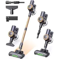 Lubluelu Aspirateur sans fil 45000 Pa, brosse anti-enchevêtrement, éclairage vert, autonome, pour poils d'animaux, tapis et sols durs, P2