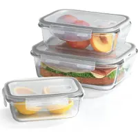 DS Produkte Lot de 3 boîtes de conservation en verre GOURMETmaxx Klick-it | Lavables au lave-vaisselle, utilisables au micro-ondes et au congélateur | Boîtes de conservation avec couvercle | Gris