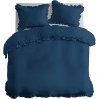 Detexpol Linge de lit en coton 160x200 denim unicolore avec volants Pure 23