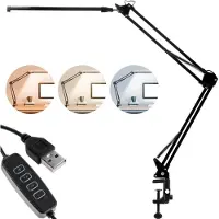 LUMILED LED 8W Lampe de bureau Bras pivotant Bureau noir Lampe de bureau Luminosité Réglable CCT Changement de couleur USB Bras réglable Pince Dimmable