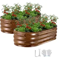 Vevor Potager Surélevé Métal 120x60x30 cm Carré Potager Surélevé Lot de 2 Lit de Jardin Ovale pour Culture Légumes Fleurs