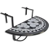 Syfax Table suspendue de balcon Noir et blanc Mosaïque