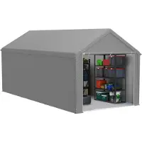 TRMLBE Carport 3x6 m Tente garage avec parois latérales amovibles Grande tente garage Tente de stockage Protection UV Résistant au vent Résistant à l'hiver Tente voiture Abri, Gris
