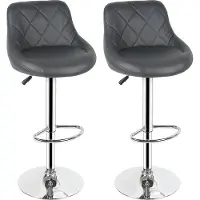 Supfine lot de 2 tabourets de bar Tabouret de bar en similicuir réglable en hauteur 360° pivotant piètement gris