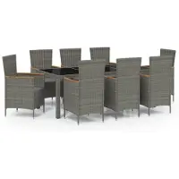 Syfax Ensemble à manger d'extérieur 9pcs coussins Résine tressée Gris