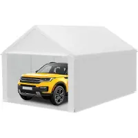 TRMLBE Carport 4x6 m Tente garage avec parois latérales amovibles Grande tente de garage Tente de stockage Protection UV Résistant au vent Résistant à l'hiver Tente voiture Abri, Blanc