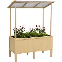 SUCCESS COURIER Jardinière surélevée avec toit en bois de sapin, 110 x 60 x 152 cm, toit en polycarbonate, revêtement en non-tissé, trous de drainage, résistante aux intempéries, capacité de 160 litres