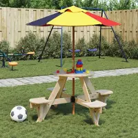 Prolenta Maison Exclusive - Table de pique-nique pour 4 enfants avec parasol rond en bois de sapin