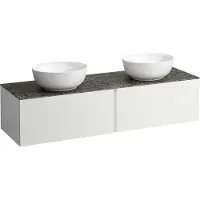 Laufen Il Bagno Alessi Élément à tiroirs, 1 trou pour robinet, plateau en pierre Marrone Naturale, découpe à droite/à gauche, 160x50x37cm, 2 tiroirs, H4323570979991