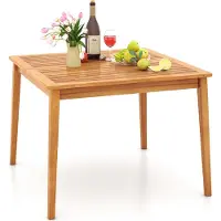 Costway Table de jardin en acacia, 100x100cm, table de terrasse avec trou pour parasol pour 4 personnes, table de balcon carrée, table à manger d'extérieur