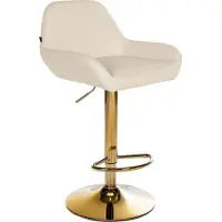 BellaFurn Tabouret de bar en similicuir - Assise stylée - Réglable en continu avec socle doré | Couleur : crème