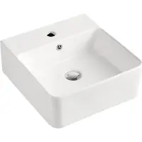 BEITZ & Walz AqvaCeramica Lavabo à poser « SlimRim » avec robinetterie 400 x 420 mm blanc