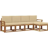 vidaXL Ensemble de canapés d'extérieur , 5 pièces, couleur naturelle et beige, en bois massif d'acacia