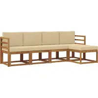 vidaXL Ensemble de canapés d'extérieur , 5 pièces, couleur naturelle et beige, en bois massif d'acacia
