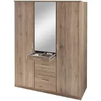 CALICOSY - Armoire 3 portes dont 1 miroir, 4 tiroirs - L135 cm