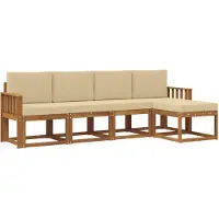 vidaXL Ensemble de canapés d'extérieur , 5 pièces, couleur naturelle et beige, en bois massif d'acacia