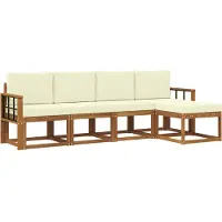 vidaXL Ensemble de canapés d'extérieur , 5 pièces, couleur naturel et crème, en bois massif d'acacia