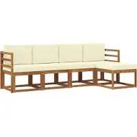 vidaXL Ensemble de canapés d'extérieur , 5 pièces, couleur naturel et crème, en bois massif d'acacia