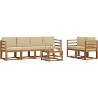 vidaXL Ensemble de canapés d'extérieur avec coussins 7 pièces Nature et Beige