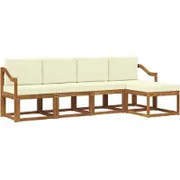 vidaXL Ensemble de canapés d'extérieur , 5 pièces, couleur naturel et crème, en bois massif d'acacia