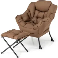 Costway Fauteuil avec repose-pieds, fauteuil relax avec accoudoirs, poche latérale et repose-pieds, fauteuil lounge, fauteuil de télévision, fauteuil à oreilles, marron