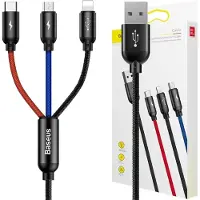 Colorfone Câble usb Baseus 3W1 Usb-C / Lightning / Micro 3A 1.2M (Czarny)