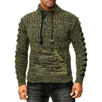 O46rn Pull élégant pour homme en maille jaune avec fentes tricotées aux manches, référence 13328