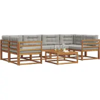 vidaXL Ensemble de canapés d'extérieur avec coussins 7 pièces Naturel et Gris clair