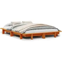 Syfax Cadre de lit sans matelas cire marron 135x190cm bois pin massif