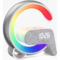 Immax Lampe de relaxation LED FLAMINGO avec chargeur QI, réveil, RVB, sortie USB, argent