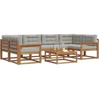 vidaXL Ensemble de canapés d'extérieur avec coussins 7 pièces Naturel et Gris clair