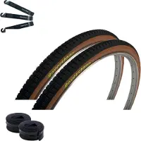 Bike-parts 2 x pneus vélo Roverstone 28" noir/marron 40-635 (28 x 1 1/2) + 2 chambres à air SV y compris démonte-pneu maxxi4you