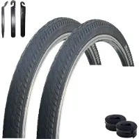 Bike-parts 2 pneus de vélo maxxi4you HY 156 en noir 47-559 (26 x 1,75) + 2 chambres à air AV adaptées, démonte-pneus maxxi4you inclus