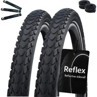 Bike-parts 2 pneus de vélo Schwalbe Marathon Mondial Performance RaceGuard E-50, 28 x 1,60 (42-622), noirs avec bandes réfléchissantes, + 2 chambres à air Schwalbe DV17, comprenant des démonte-pneus